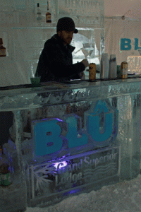 Bartenders works his magic at Blu Ice Bar near Two Harbors, Minnesota.